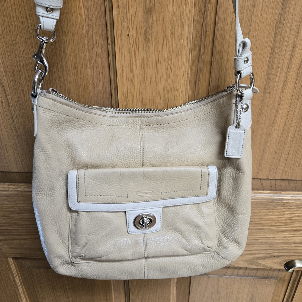 Coach Cream Shoulder Bag with Metallic Accents